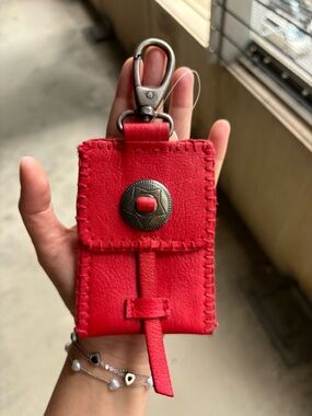 Free People Red Leather Concho Card Holder Wallet with bag clip